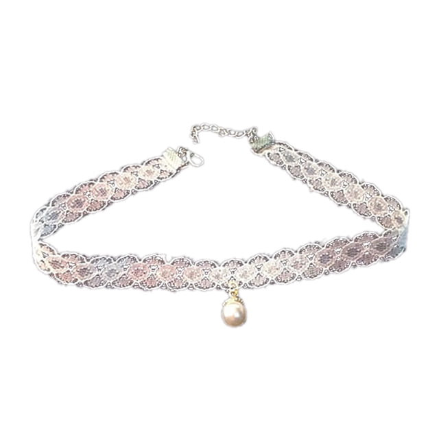 Collier en Dentelle pour Femmes Collier Ras du Cou Décoratif Mode Simple avec Fausse Perle