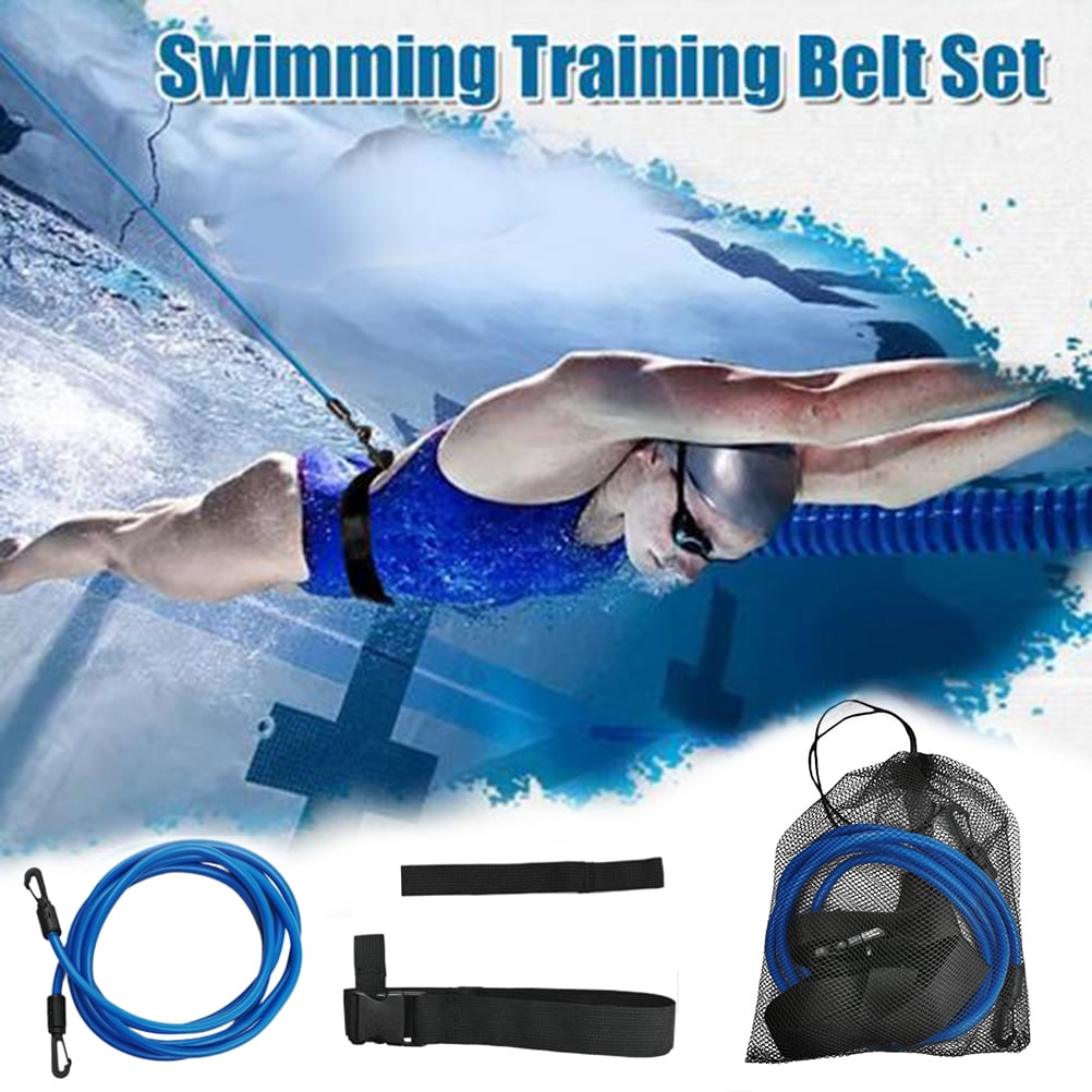 Swim Bungee Training Belt Safety Swimming Resistance Leash Exerciser Tether Blue 