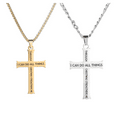 thumbnail image 2 of 14K Yellow Gold Jewelry Cross Necklace STRENGTH Bible Scripture Men, 2 of 7