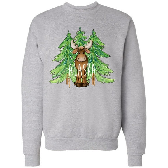 Inktastic Alaska Moose and Trees Adult Sweatshirt