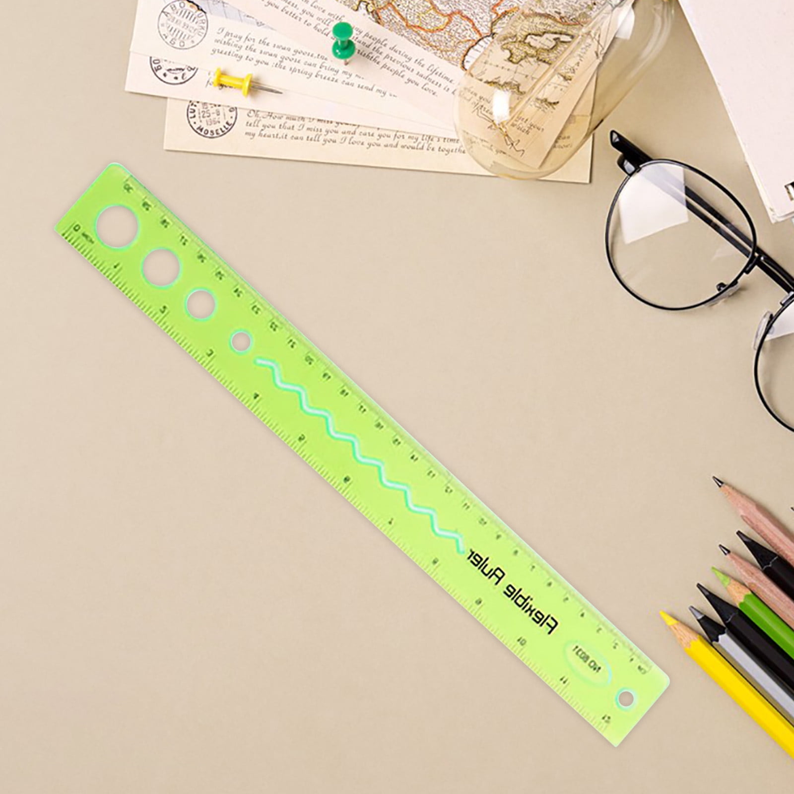 Yhmxh Flexible Ruler, 12 Inch Rubber Plastic Ruler, Transparent Bendable Rulers, Shatterproof Straight Edge Ruler Soft Ruler for Office,Dual Side Rulers Office Ruler Straight Soft Ruler, Green
