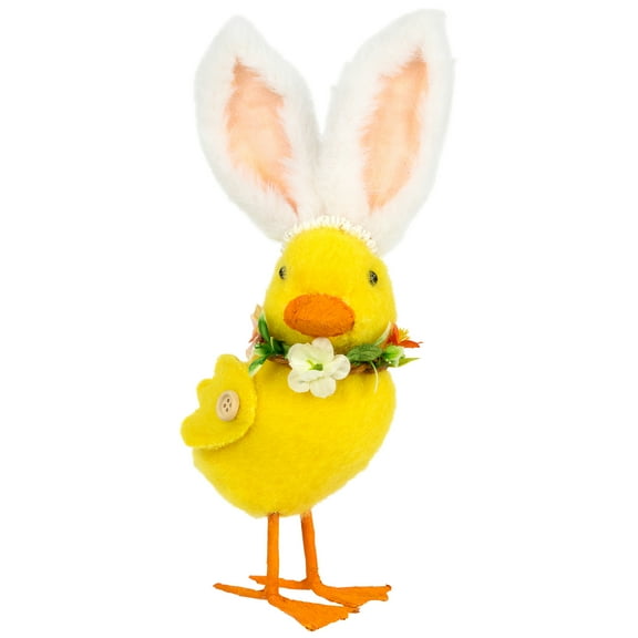 Northlight Duckling with Rabbit Ears Floral Easter Figurine - 10" - Yellow