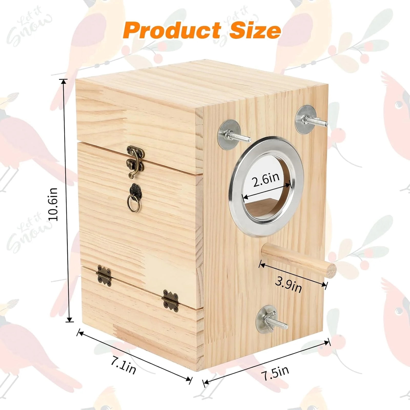 Wooden Bird Nesting Box, Parakeet Breeding Box with Transparent Viewing Window, Bird House for Cage for Budgie, Lovebird, Finch, Cockatiel, Pet Bird Supplies D