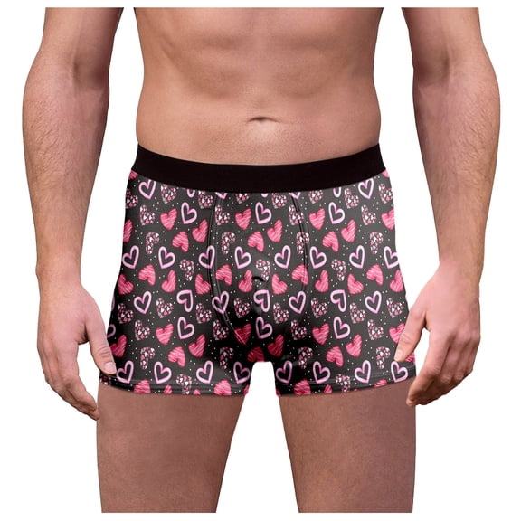 YAYUBA Men's Underwear Heart Print Boxer Shorts Men's Underwear With Color Print For Valentine's Day