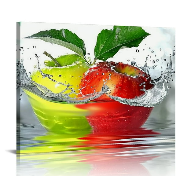 COMIO Kitchen Canvas Wall Art Fruit Picture Dining Room Canvas Painting for Home Wall Decor, Healthy Apple Food Framed Kitchen Art Wall Decor Restaurant Decoration Ready to Hang