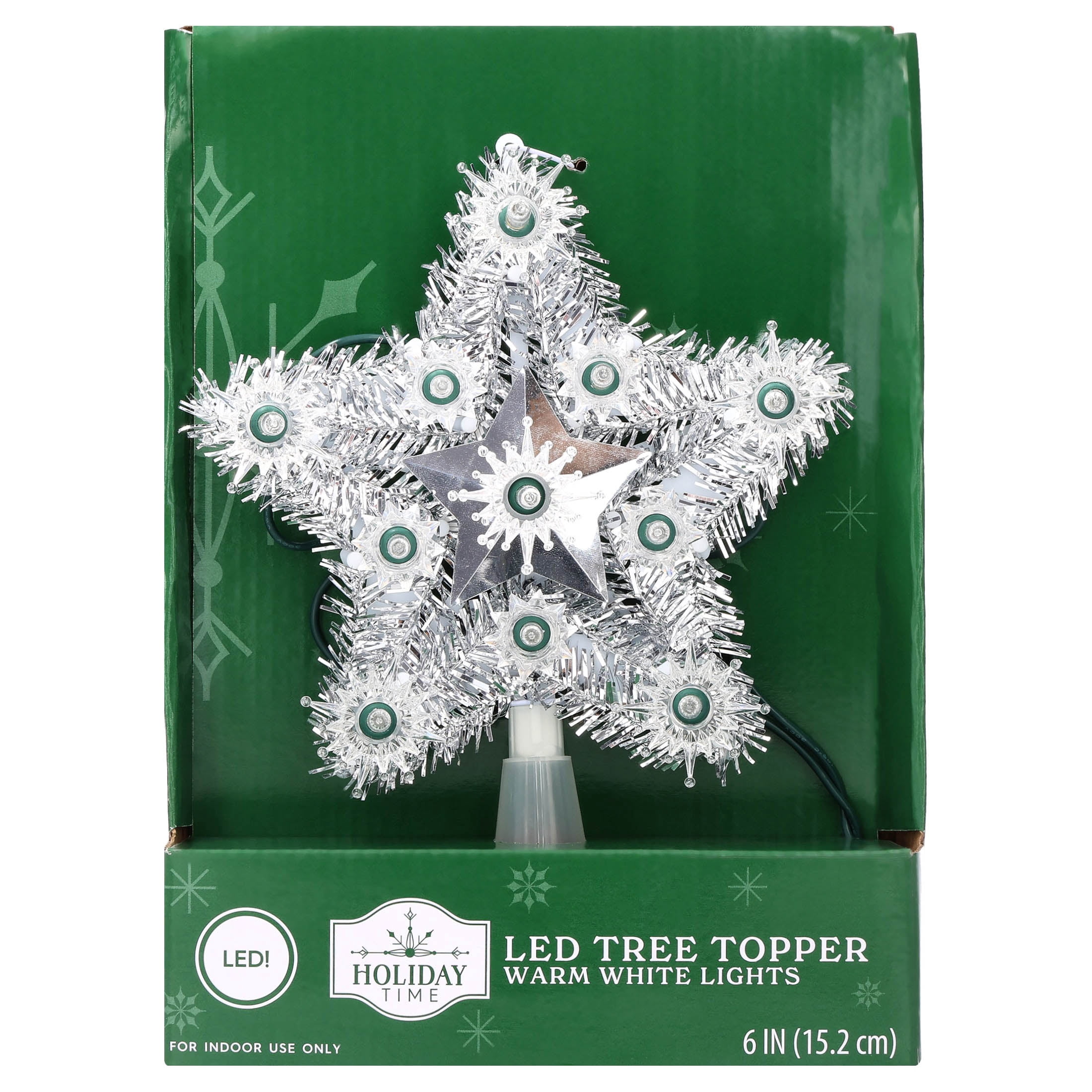 LED Tinsel Star Christmas Tree Topper, Silver, 6", by Holiday Time