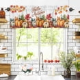 thumbnail image 3 of Fall Thanksgiving Valances for Windows Hello Autumn Orange Pumpkin Maple Leaf Rod Pocket Curtain Valance Window Treatment Short Curtains for Kitchen Living Room, 42"x12", 3 of 5