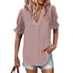 thumbnail image 4 of Camiseta de manga corta suelta con cuello en V sólido informal a la moda para mujer Pompotops  hkajfhjk463353, 4 of 9