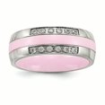 thumbnail image 1 of Bague CZ en Céramique Rose Polie en Acier Inoxydable de 7 Dimensions, 1 of 7