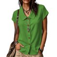 thumbnail image 5 of sdhkgrrt Women Short Sleeve Button Down Shirts Summer Casual Collared Tops Solid Slim Fit Pullover Blouses Cute Office Work Outfits Clothes, Green M, 5 of 8