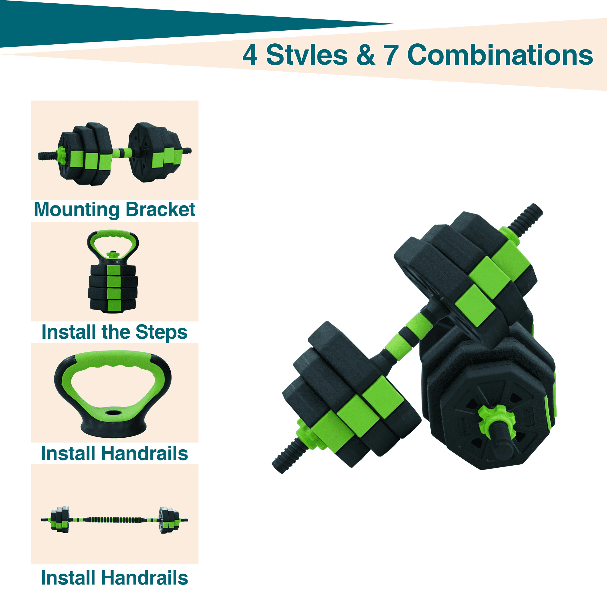 4-in-1 Adjustable Dumbbell Set, 44 lbs – Converts to Dumbbell, Barbell, Kettlebell & Push Up Stand – Multifunctional Home Gym Workout Equipment for Men & Women – Space-Saving, Full Body Strength