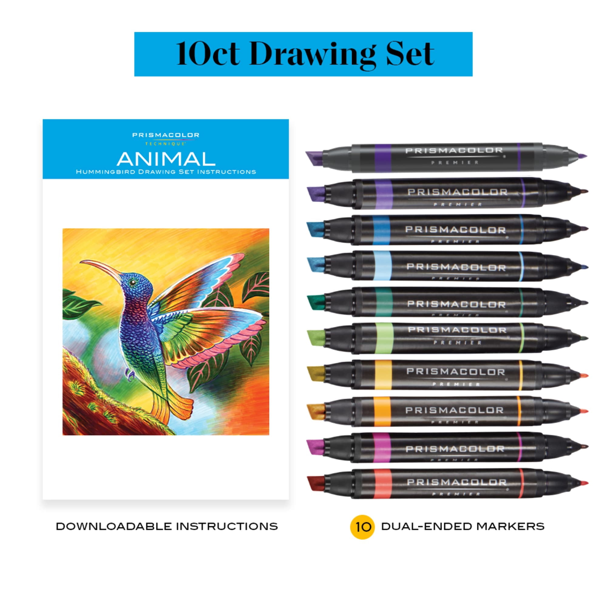 Prismacolor Technique Hummingbird Art Set, Includes Double-Ended Art Markers and Step-by-Step Drawing Tutorials, Assorted Colors, 10 Count