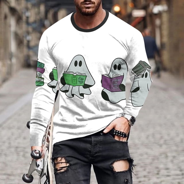 Styesk Chemises pour Hommes Col Rond Manches Longues Décontracté T-Shirt Imprimé Dégradé