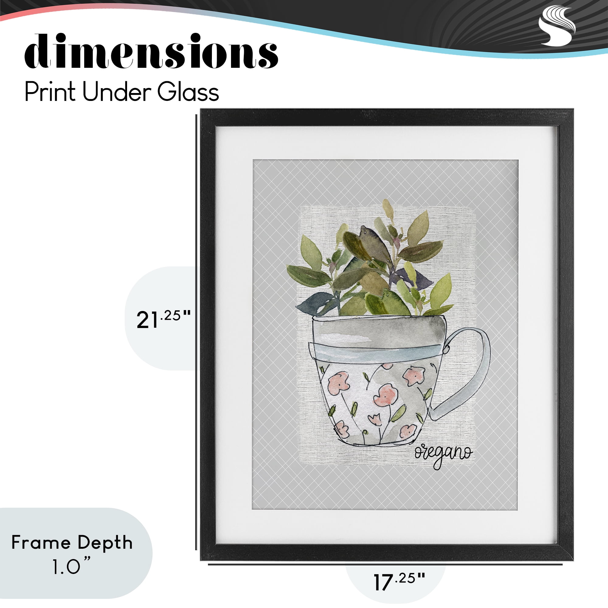 Stupell Industries Oregano Herb Mug Black Framed Print Under Glass, design by Livi Finn