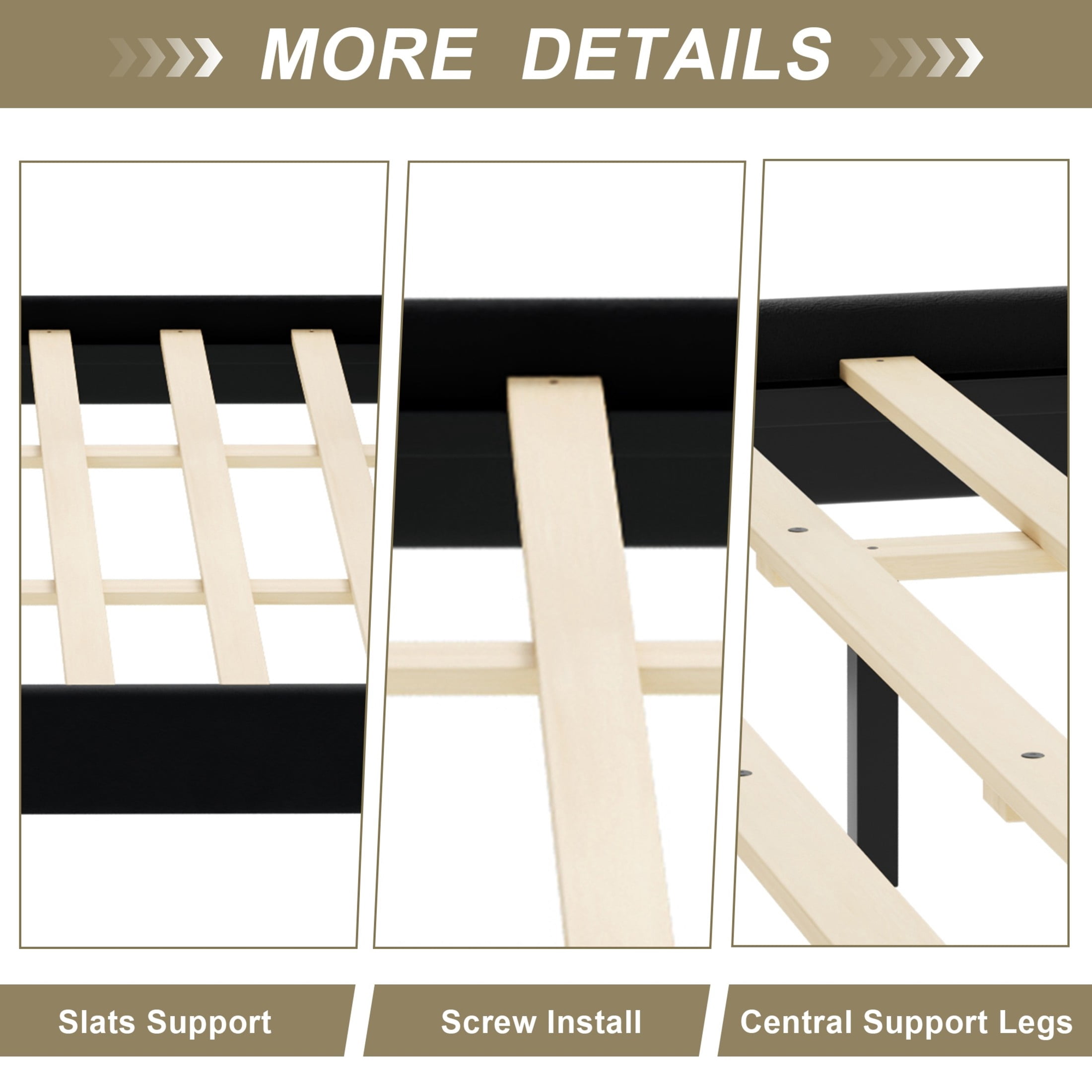 GDF Studio Orlan King Size Velvet Upholstered Sleigh Platform Bed Frame with Wood Slat Support, Modern Design, Black