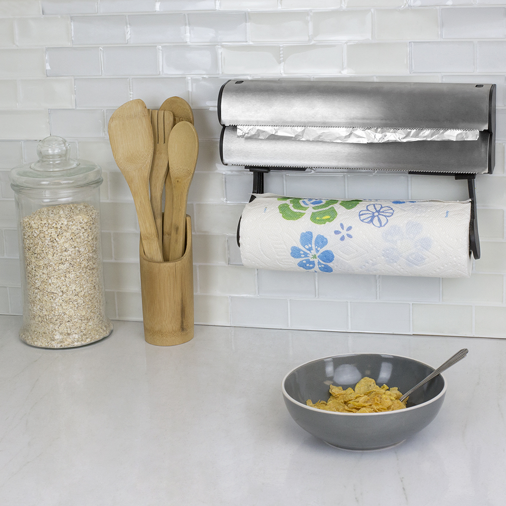 Home Basics Stainless Steel Paper Towel Holder with Integrated Wrap