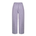 thumbnail image 5 of Women's Casual Pants Summer Pants For Women Casual Pants Stripe Print Side Button Trendy Pants Baggy Elastic Waist Straight Leg Comfy Trousers,Purple Women's Casual Pants XS, 5 of 5