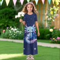 thumbnail image 4 of Uourmeti Girl's Dress Blue Axolotl Galaxy Print Crew Neck Short Sleeve Maxi Long Dress with Pockets Cute Flowy Holiday Outfits, Size 7-8 Years, 4 of 7