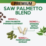 Saw Palmetto for Men - 3X Strength Prostate Health Supplements for Natural Mens Urinary Health Support - with Stinging Nettle and Pumpkin Seed Extract - Prostate & Hair Health Support - 120 Capsules