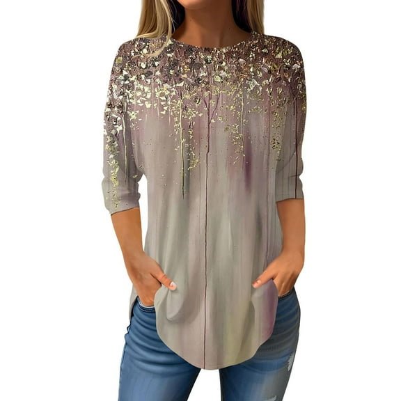 Tunic Tops for Women Loose Fit Fall Long Sleeve Shirts Mock Neck Work Tops Turtle Neck Side Split Floral Print Blouses