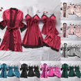thumbnail image 2 of Pijamas Conjuntos De Satén Ropa De Dormir Seda 4 Piezas Lencería Mujeres Encaje Túnica Vestido Babydoll Camisón Conjunto Depangjing, 2 of 4