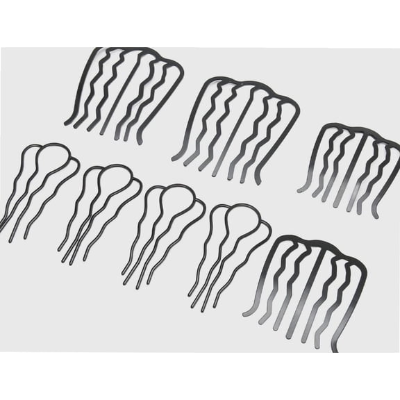 Hair Fork Clip, 8Pcs Metal Black Coating Vintage Elegant U Shaped Hair Side Combs 4 and 6 Prong Hair Updo Bun Hairpin Sticks Hair Styling Tool Accessories Black for Styling DIY