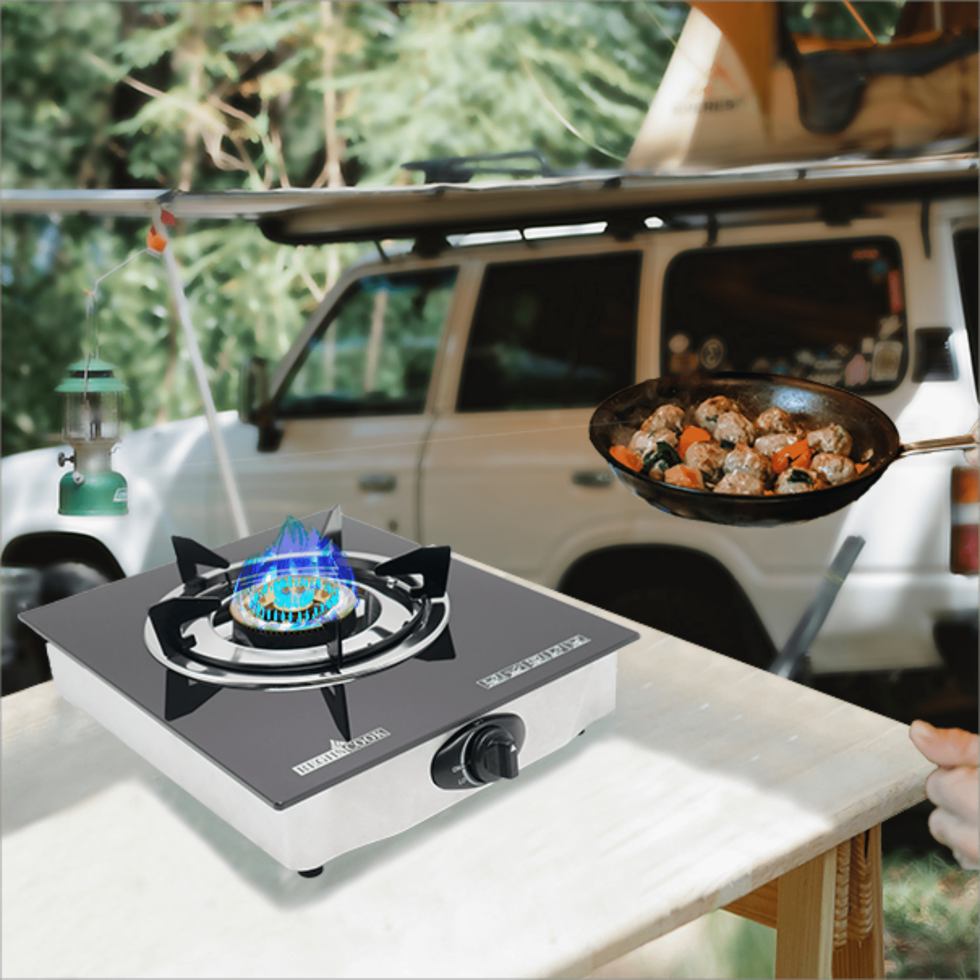 RegiisCook 1 Burner Propane Gas Cooktop,Camping Portable LPG Gas Stove Glass