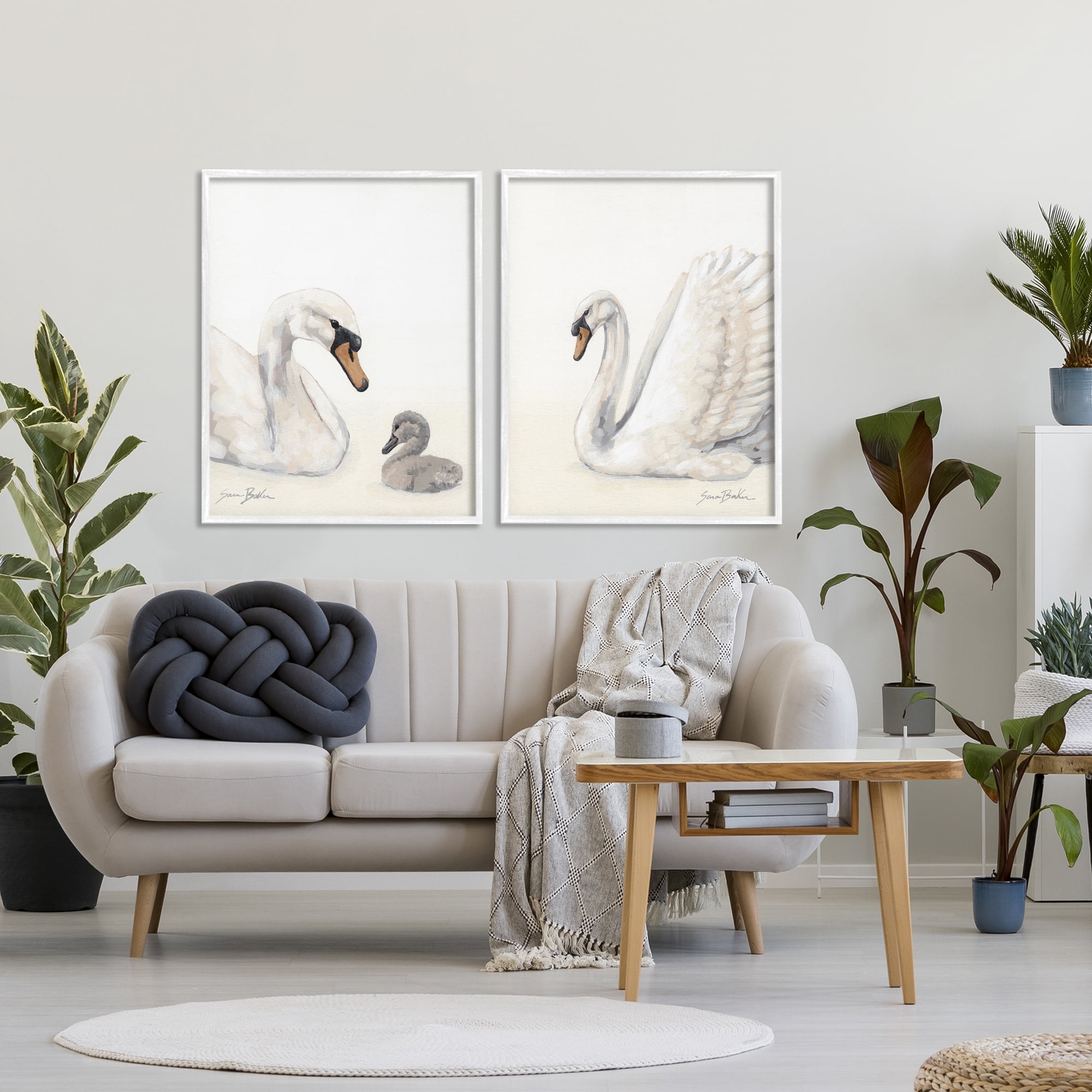 Stupell Industries Graceful Swan & Cygnet 2 Piece White Framed Giclee Art Set, design by Sara Baker