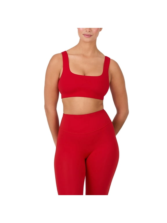Active Square Neck Sports Bra for Women, Low Impact Wireless Workout Bra, Non-Padded, Yoga Gym