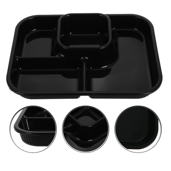 1Set Portion Control Plate Microwave Safe Black PP Divided Design For Office Use