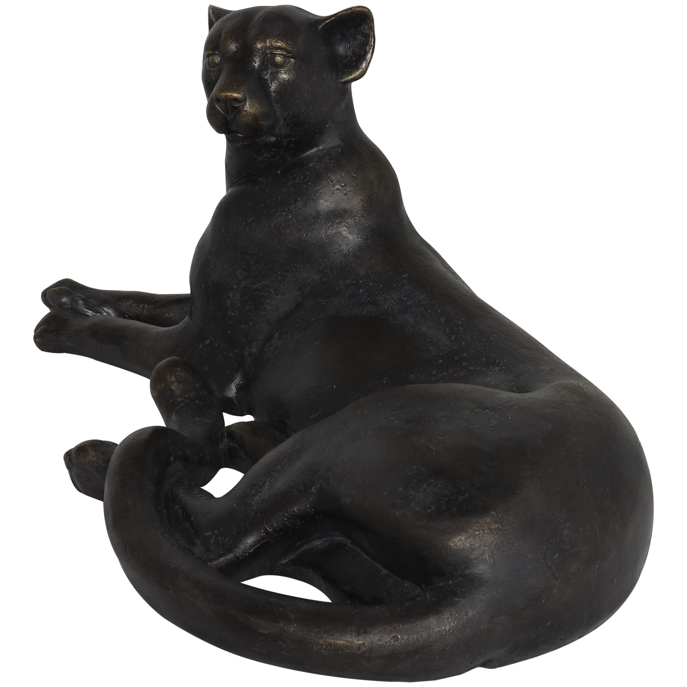 29" x 13" Black Polyresin Laying Leopard Sculpture, by DecMode