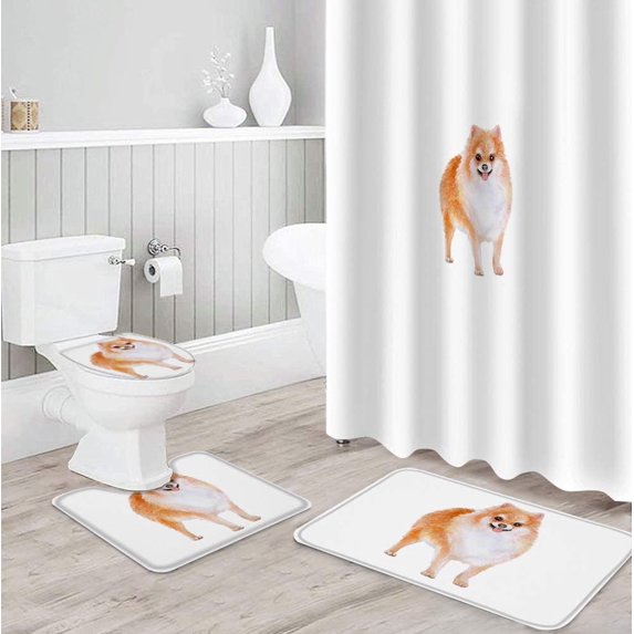 FMSHPON Dog Lover Decor 4 Piece Bathroom Set Shower Curtain Bath Rug Contour Mat and Toilet Lid Cover