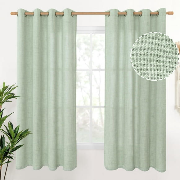 Cortinas YoungStex, lino, 160 x 160 cm, color verde salvia, 2 paneles