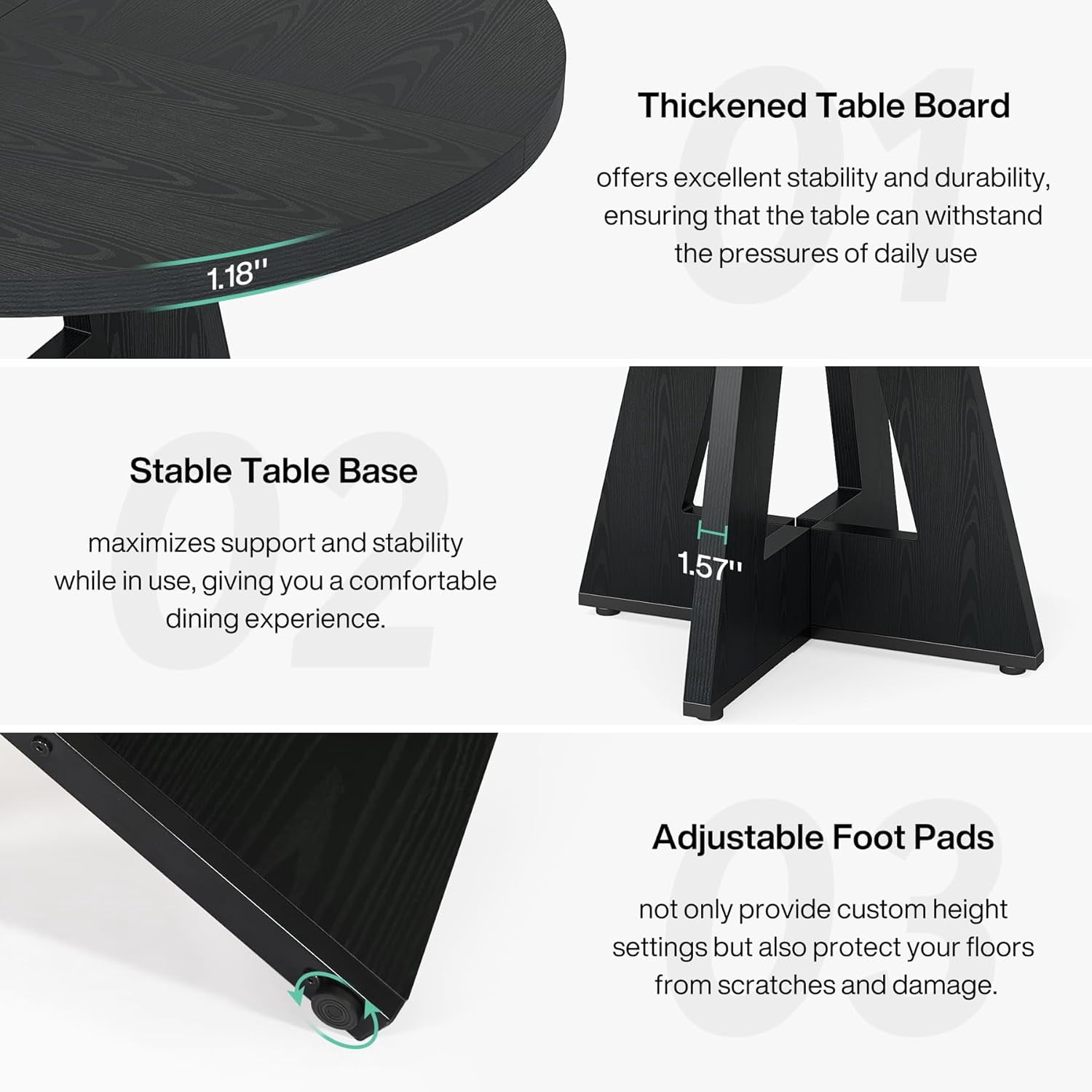 Aukfa 47" Round Farmhouse Dining Table for 4, Wood Kitchen Table with Cross-Style Base for Breakfast Nook/ Living Space,Black