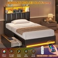 thumbnail image 3 of Twin Bed Frames with Bookcase Headboard, Wooden Bed Frame Twin Size with Charging Station, 4 Storage Drawers and LED Lights, LED Bed Frame with Type-C and USB, No Box Spring Needed, Black, 3 of 10
