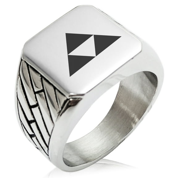 Stainless Steel Houjou Samurai Crest Geometric Pattern Biker Style Polished Ring