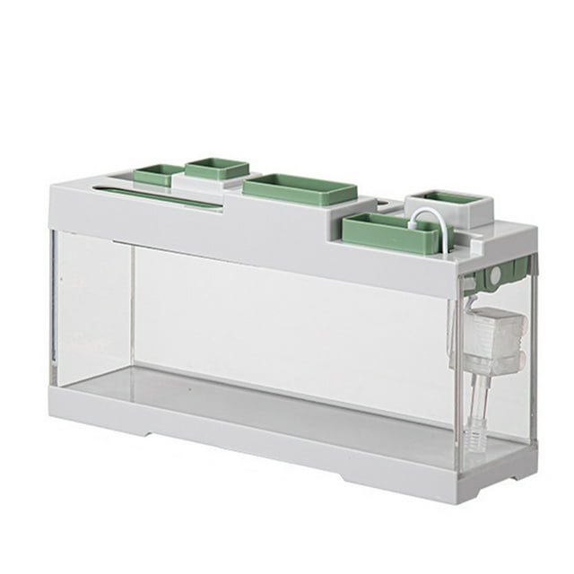 EastVita Aquarium de Table Transparent, Bac de Rangement en Acrylique avec Couvercle, Aquarium Intégré Silencieux avec Lumière, Compartiment de Rangement, 3 Interfaces Type-C