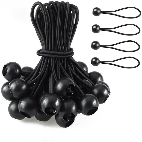 50 PCS Ball Bungee Cords, 6-Inch Heavy-Duty Tarp Ball, Reusable, Black