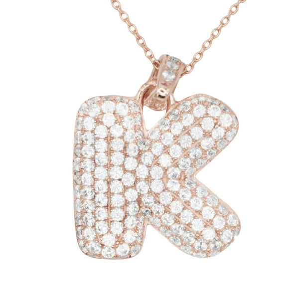 10k Rose Gold Micro Pave CZ Letter K Initial Personalized Pendant ...