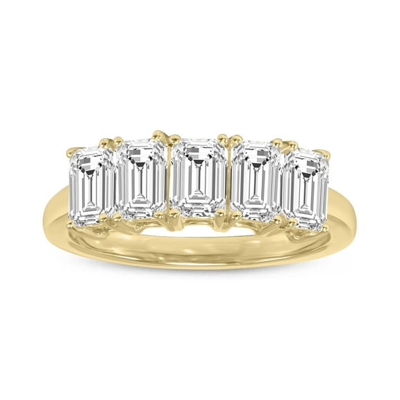 SZUL Women's 3 Carat TW Emerald Cut Five Stone Lab Grown Diamond Wedding Anniversary Ring 14K Yellow Gold