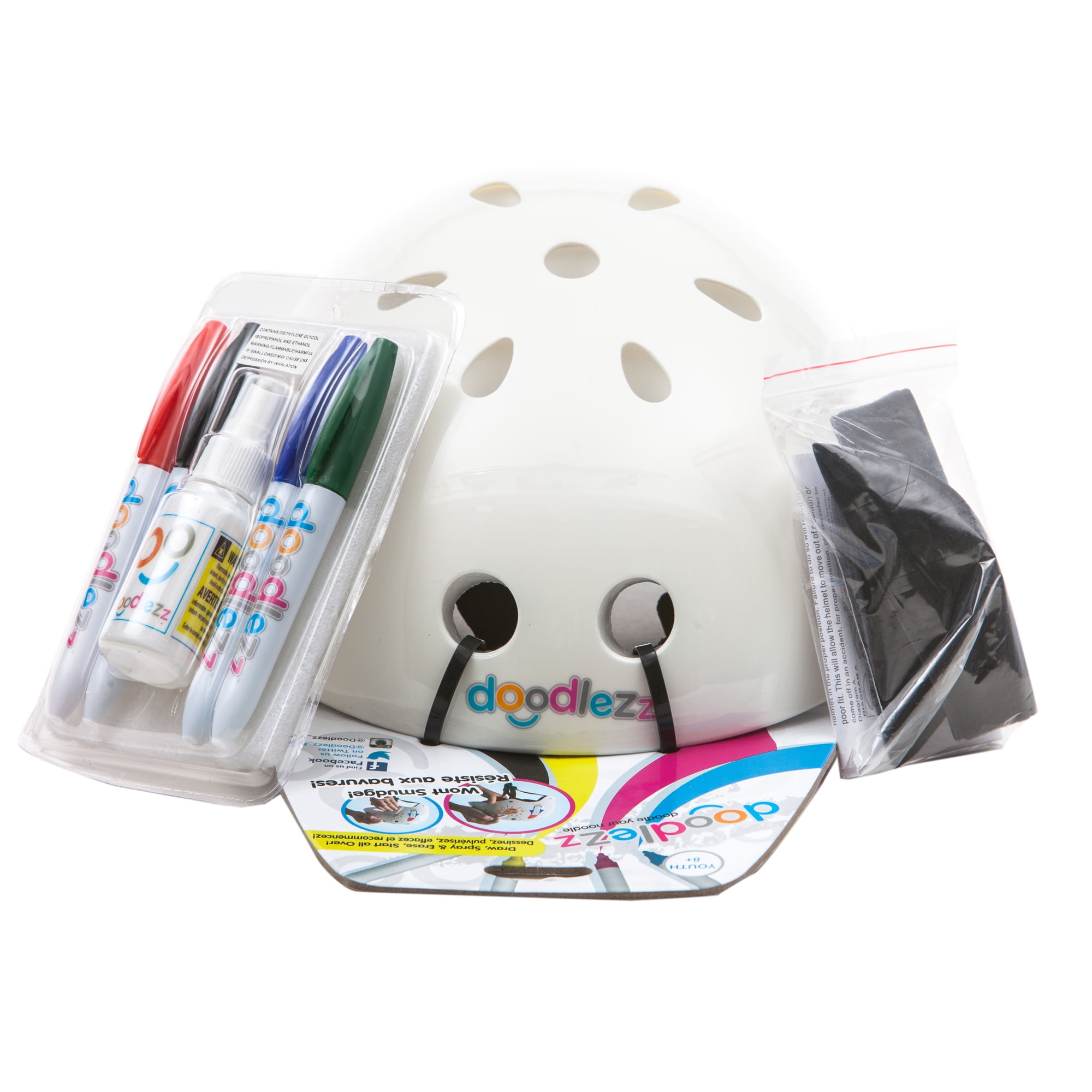 Doodlezz Draw Spray & Erase White Skateboard Helmet for Youth 8 years and up, Size Medium by Doodlezz