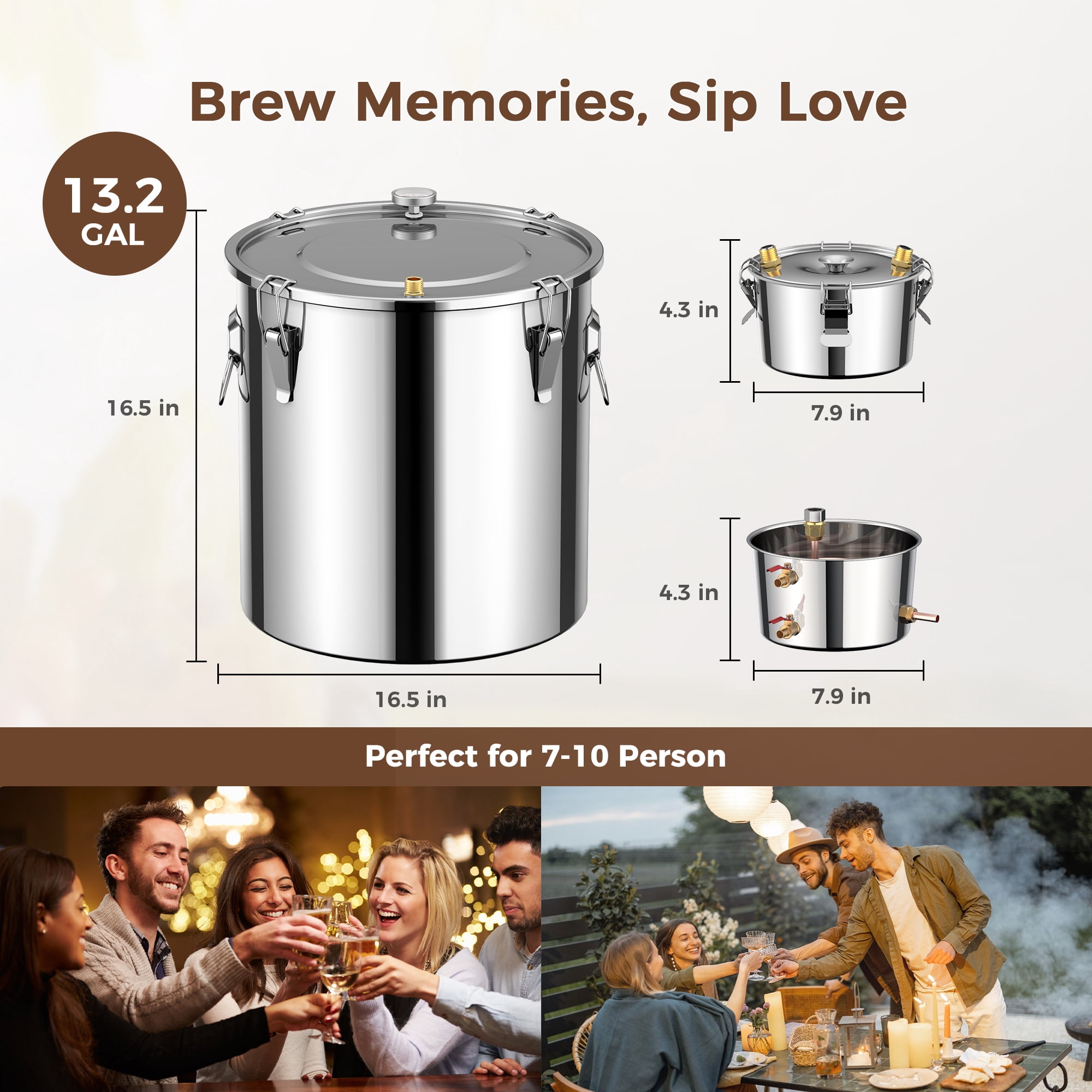 CAMMOO 3 Pots Stainless Steel Water Distiller 13.2Gal/50L with Thermometer, Condenser and Thump Keg
