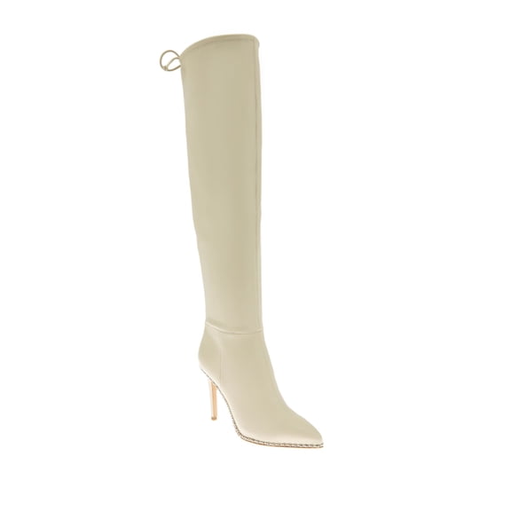 BCBGENERATION Womens Beige Ball-Chain Detail Adjustable Back Tie Padded Hilanda Pointed Toe Stiletto Zip-Up Heeled Boots 8.5 M