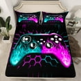 thumbnail image 2 of Castle Fairy Video Game 4 Pieces Queen Sheet Sets,Teal Purple Ultra Soft Flat Sheet,Geometric Hexagon Queen Fitted Sheet,Lightweight Gamepads Room Decor, 2 of 7