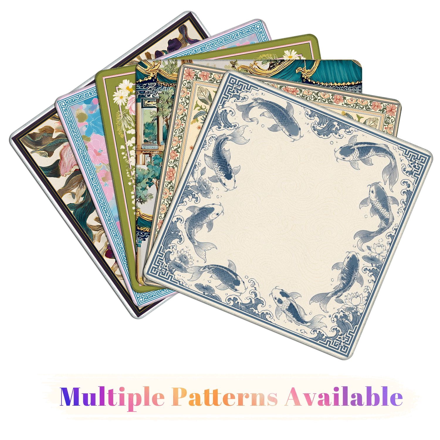 Mahjong Mat 31.5" x 31.5" Blue White Fish Floral Water Elements Non-Slip Noise Reduction American Mahjong Tiles Table Cover for Dominoes Poker Card Board Games Gift