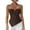 Brown, variant on Womens Asymmetrical Hem Halter Tank Top Slim Fit Blackless Metal Ring Front Ruched Top Summer Tie Up Cami Tank Black XXL