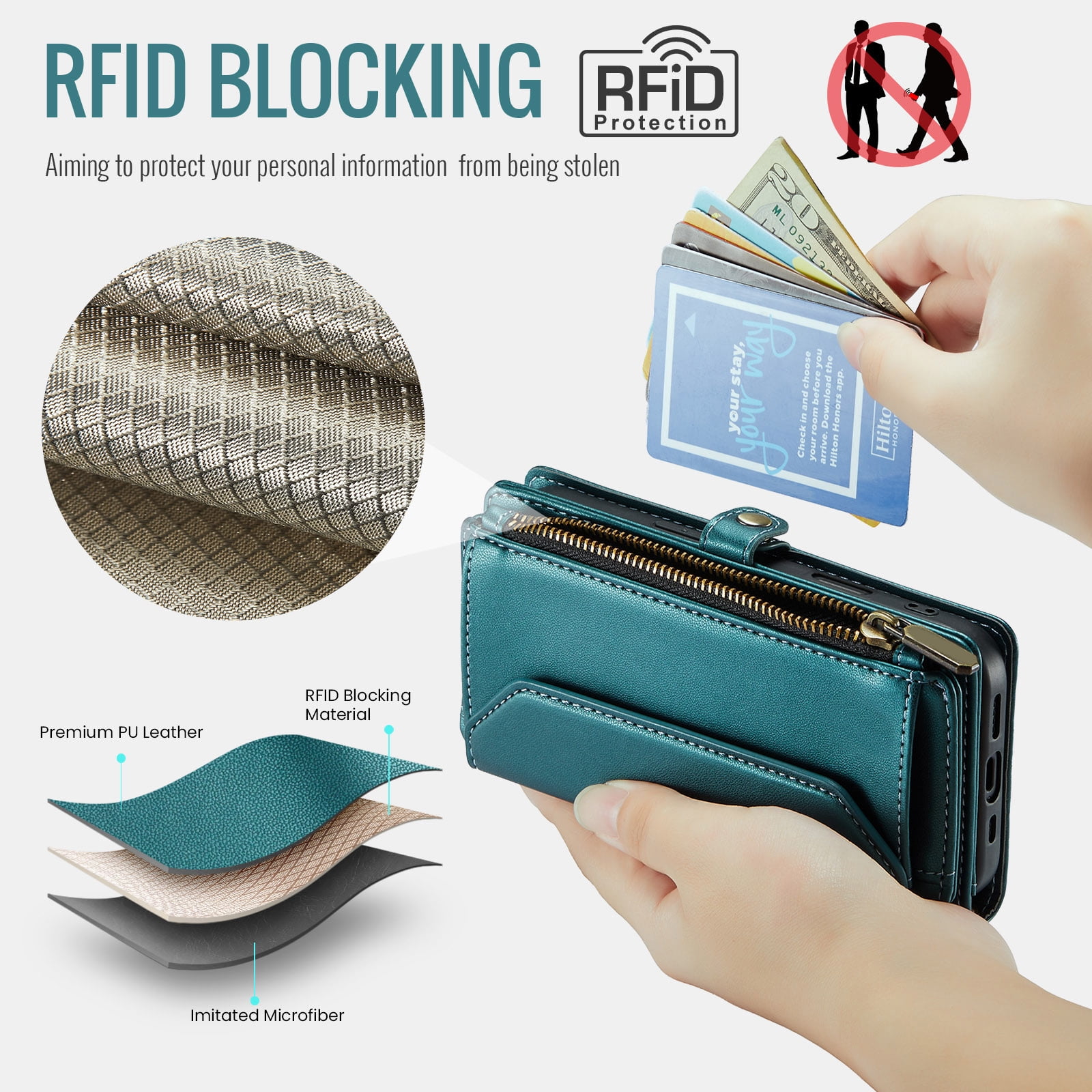 Compatible with iPhone 16 Plus 6.7 inch Zipper Wallet Phone Case Tempered Glass Screen Protector Crossbody Lanyard Strap Flip Card Holder Slot Cell Cover for i Phone16 16+ i16 + 16Plus Women Green