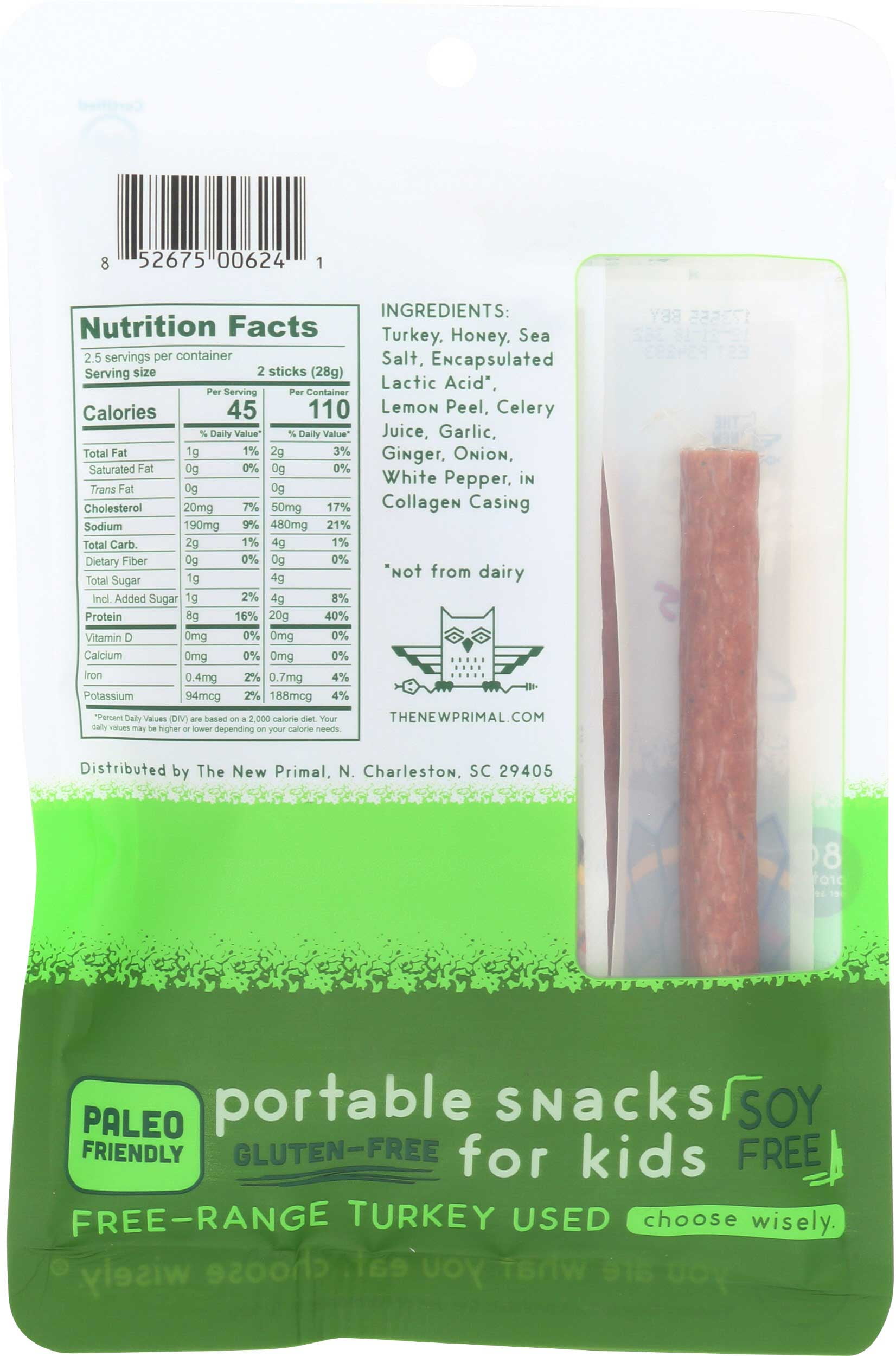 New Primal Snack Mates Turkey Sticks, Gluten Free Healthy Snacks for Kids, Low Sugar High Protein Back to School Snacks, Mini Paleo Jerky Meat Stick, 7g Protein, 45 Calories, 40 Pack