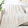 thumbnail image 5 of Luxury 1000GSM Faux Rabbit Fur Throw Blanket, Super Heavy Warm Cozy Grey Blankets for Couch Bed Sofa, Ruched Plush Fuzzy Elegant Soft Reversible Mink Blanket for Living Room Bedroom, Blue, 5 of 10