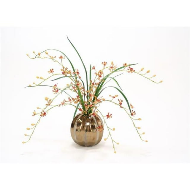 Gold Vanda Orchid Stem in Burnt Gold Sphere